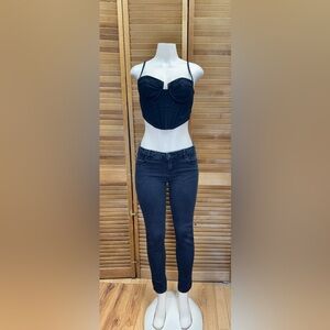 Hot & Delicious .  Black Structured Crop Top with Sweetheart Neckline